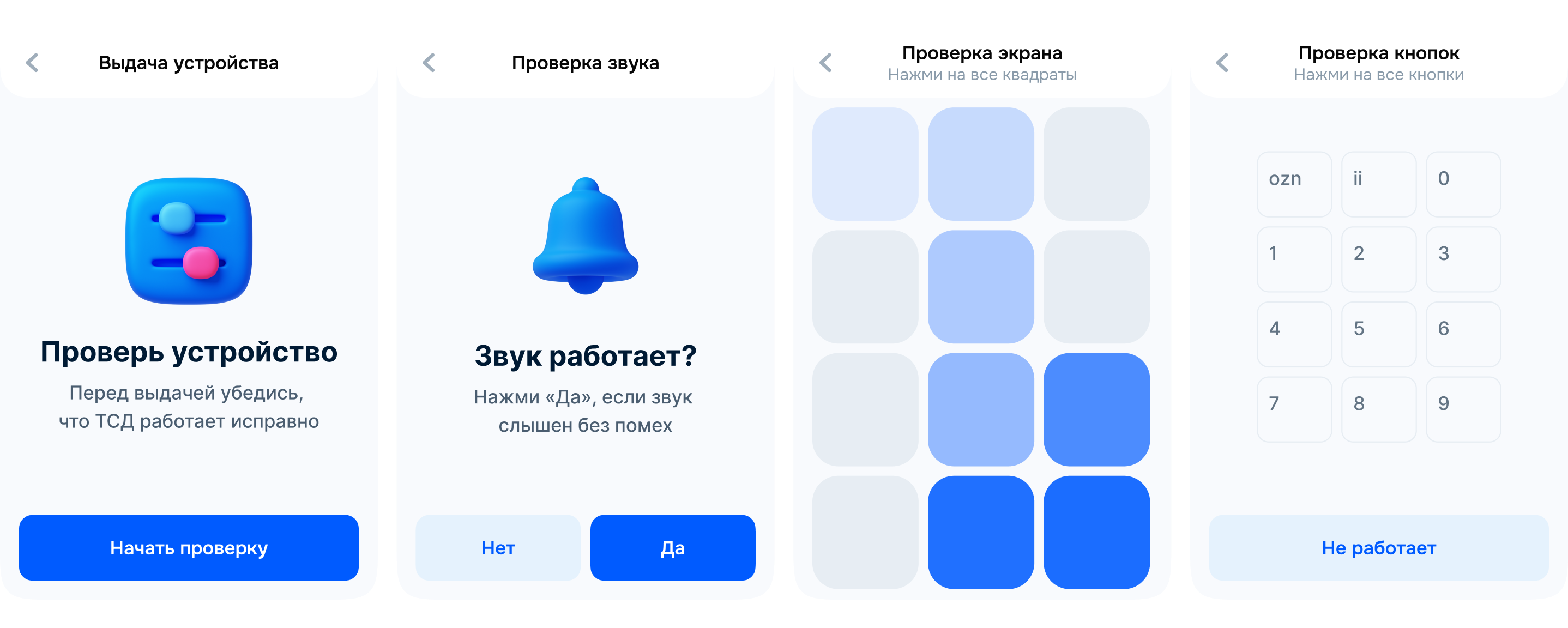 Пошаговый сценарий выдачи устройства и проверки ТСД